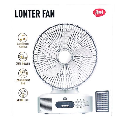 itel 12 Inches AC/DC Solar Rechargeable Music Fan With Panel