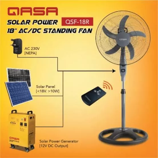QASA Solar Power 18" AC/DC STANDING FAN