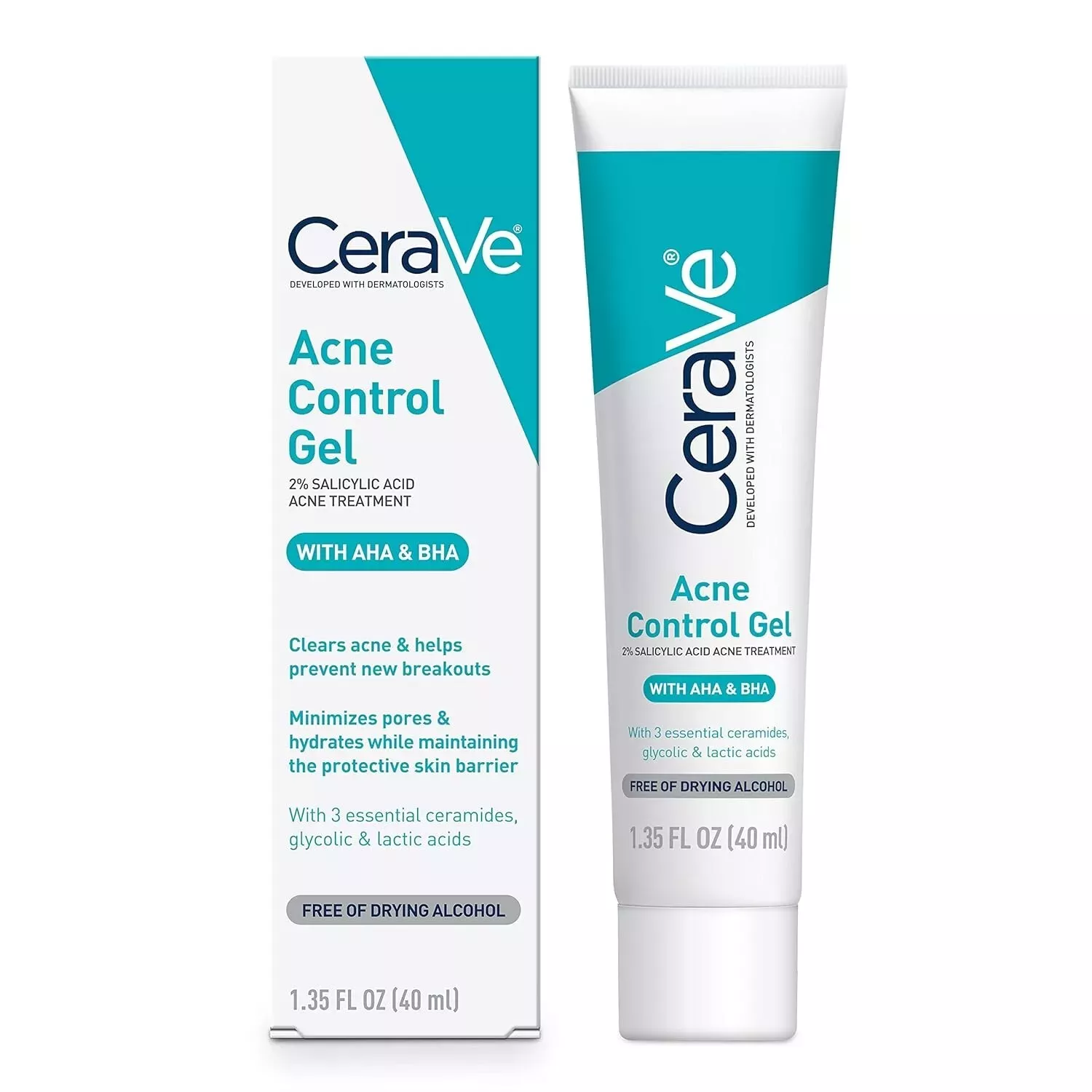 Cerave Salicylic Acid Acne Control Gel Treatment With, AHA/BHA Acne Treatment For Face,