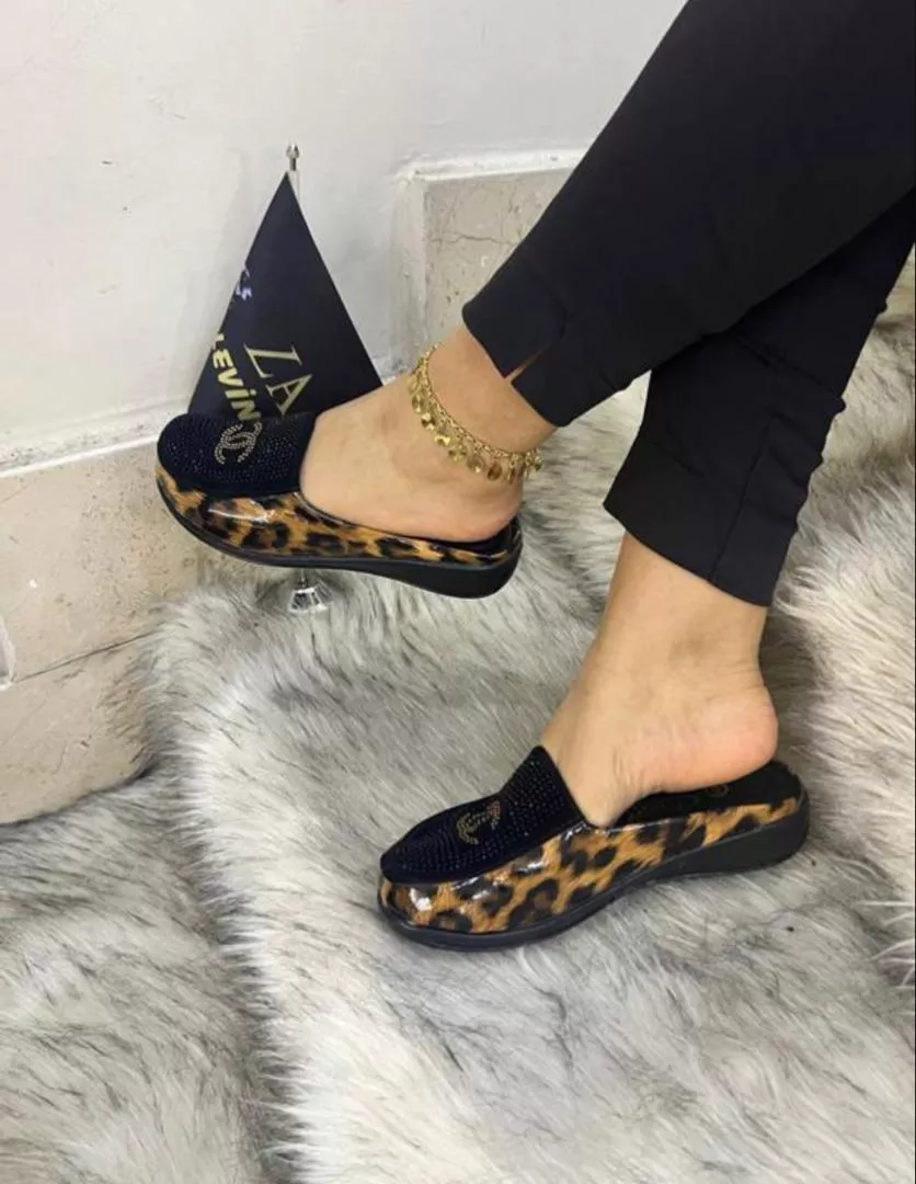 ZA EVİN Leopard Wedge Slip-Ons