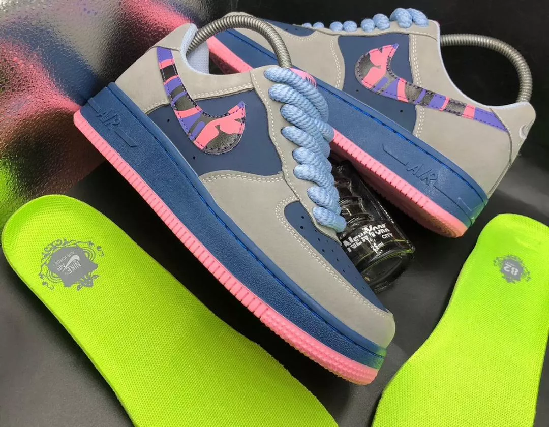 Nike Air Force 1 – Grey/Blue with Pink Accents