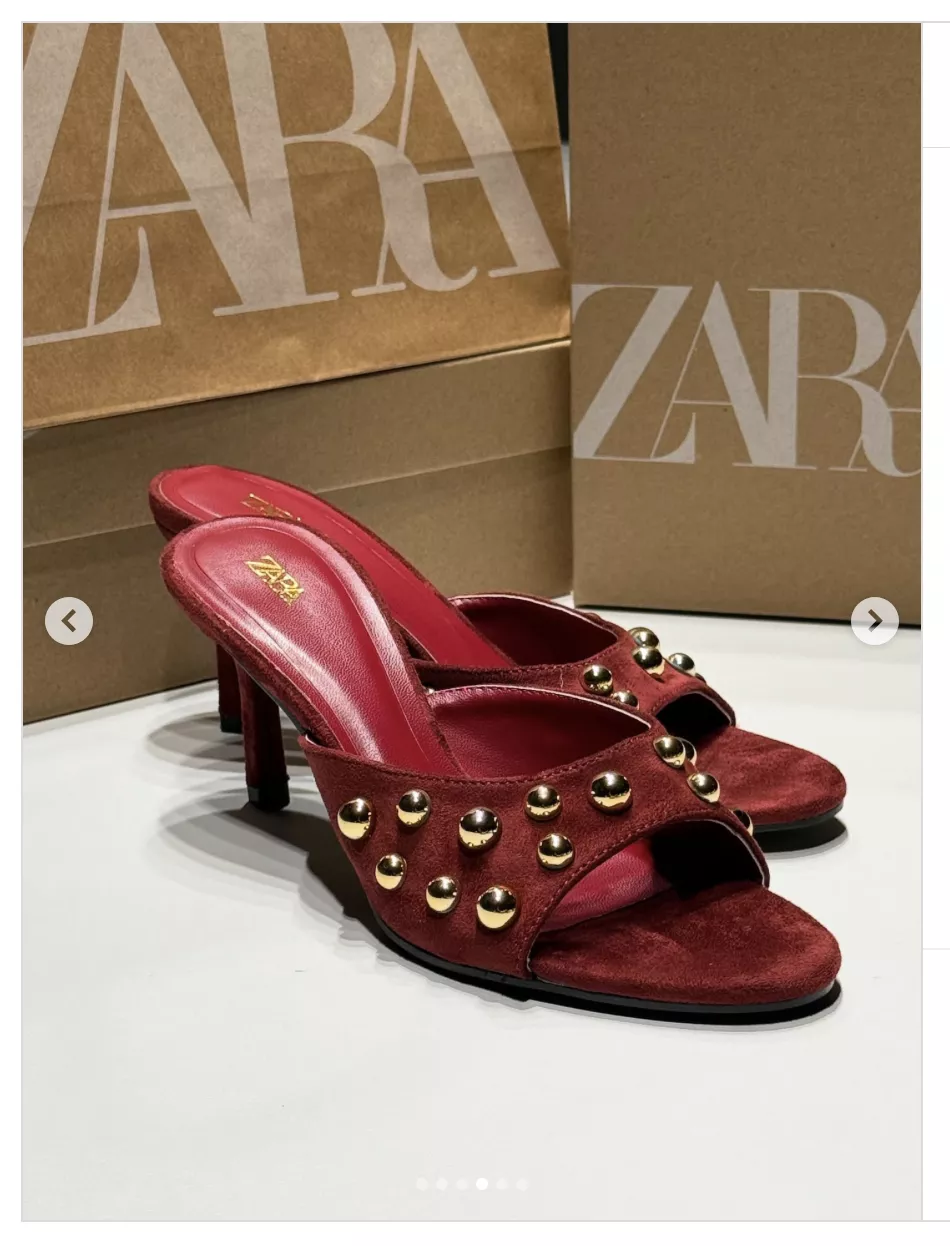 Zara Stylish Studded Peep Toe Red Heels