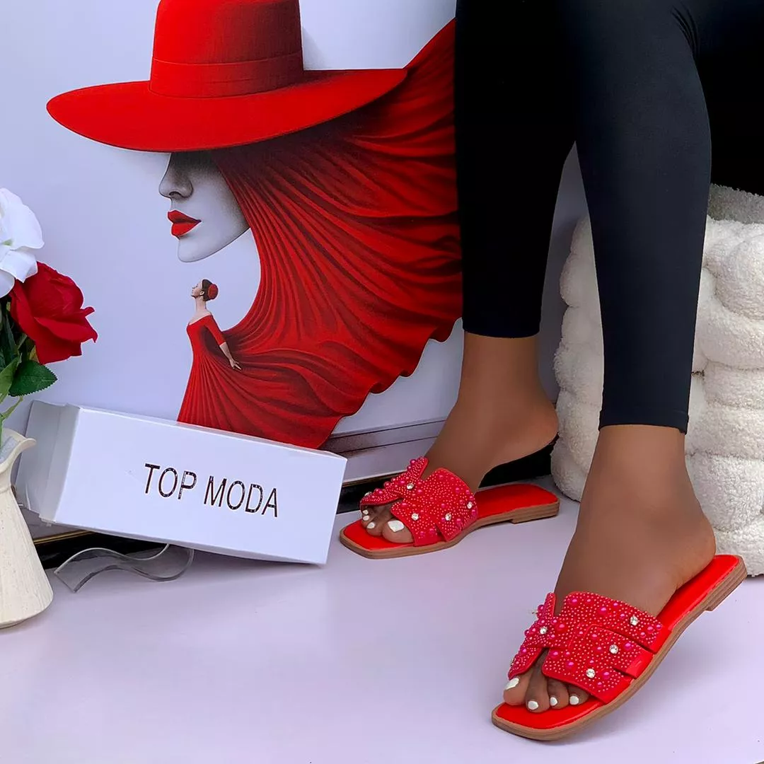 Flat Stock Slippers for Women and Ladies Red