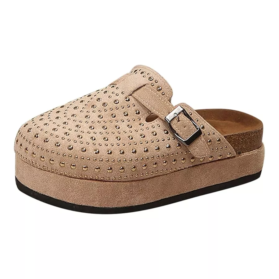 Rhinestones Platform Mules Clogs for Women Brown