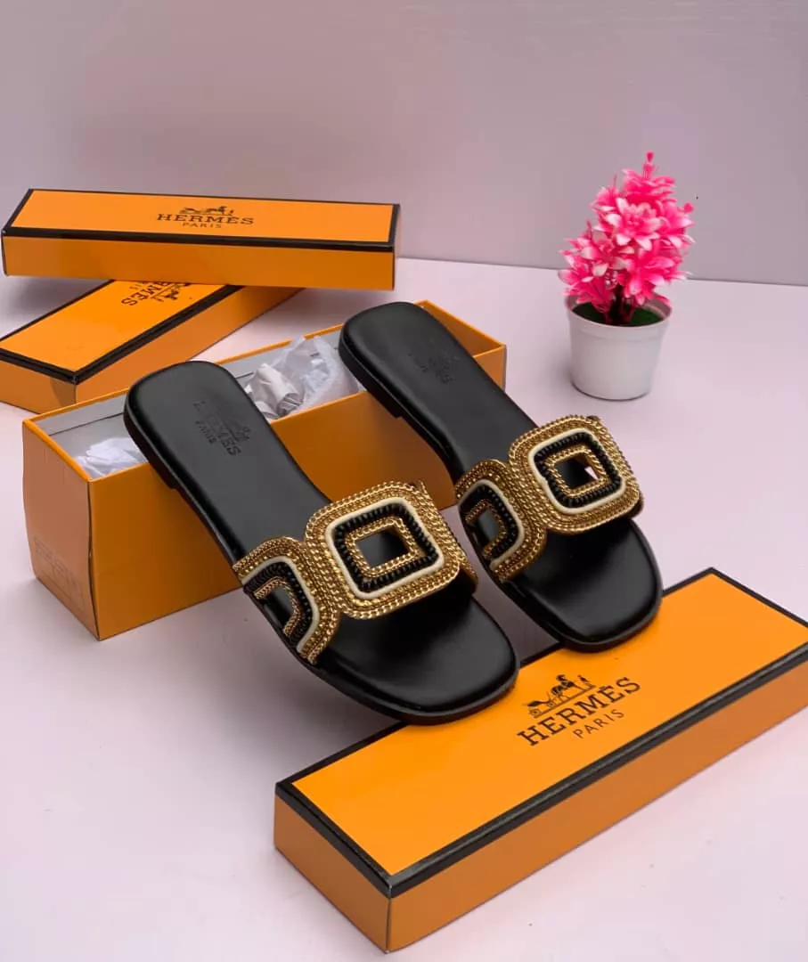 Hermes Quality Slippers Black
