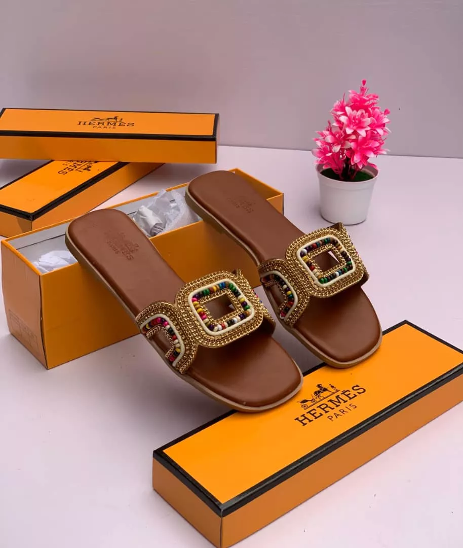 Hermes Quality Slippers Brown