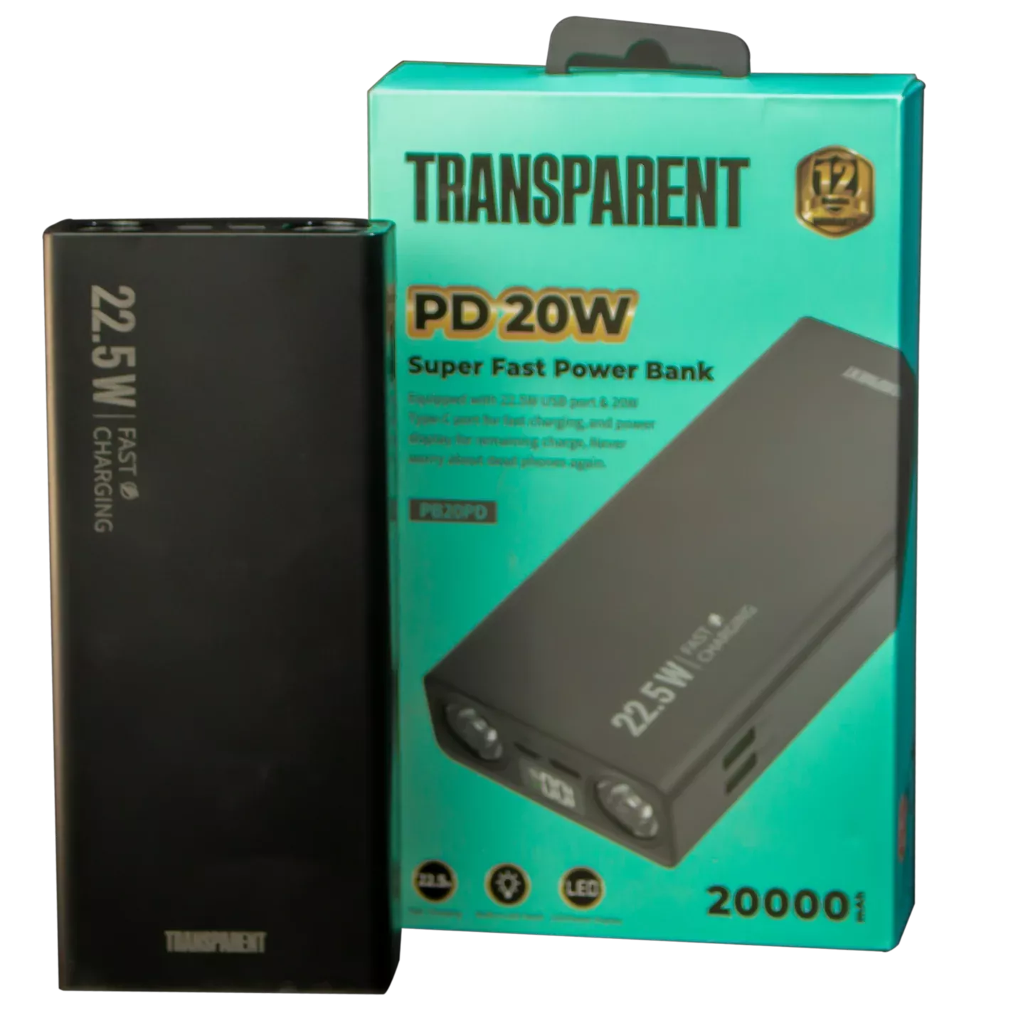 TRANSPARENT 20000mAh Power Bank (PB20PD) Super Fast Charge with LED Light