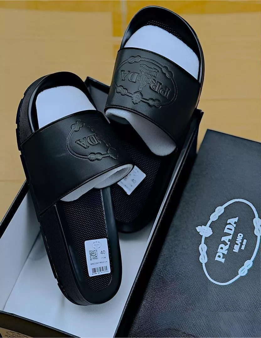 Prada Milano Logo Embossed Slides