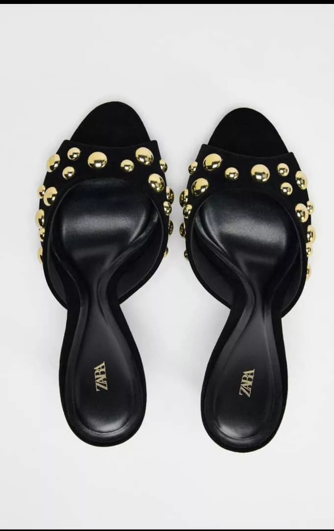 Zara Velvet Effect Studded Sandals