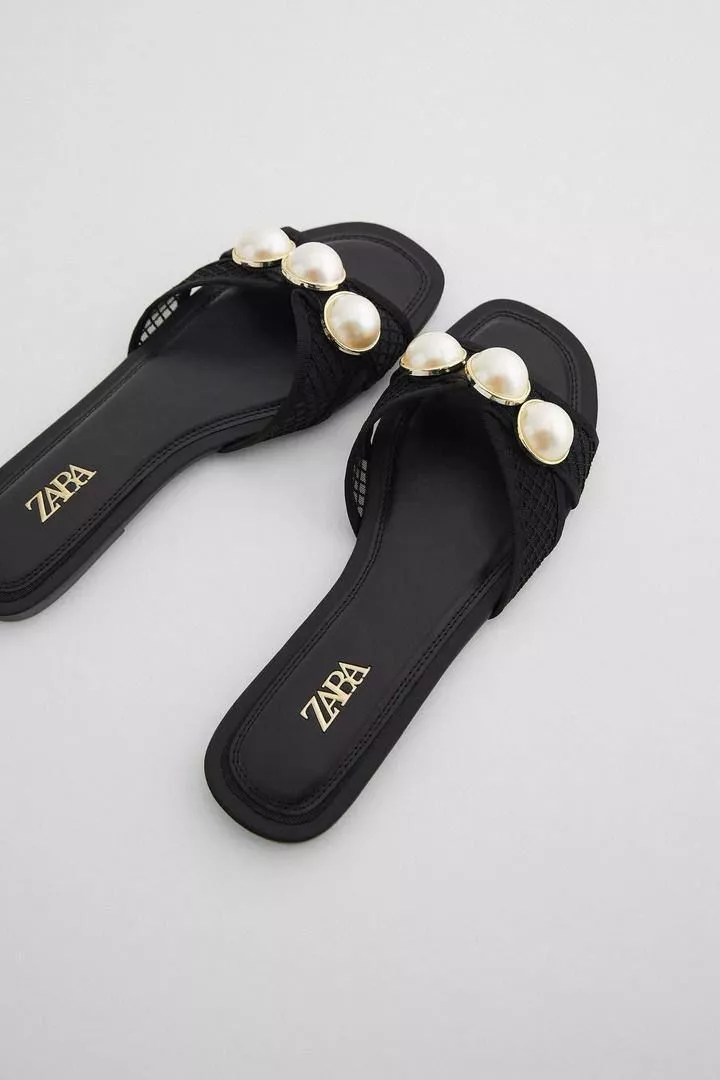 Zara Black Pearl Slides
