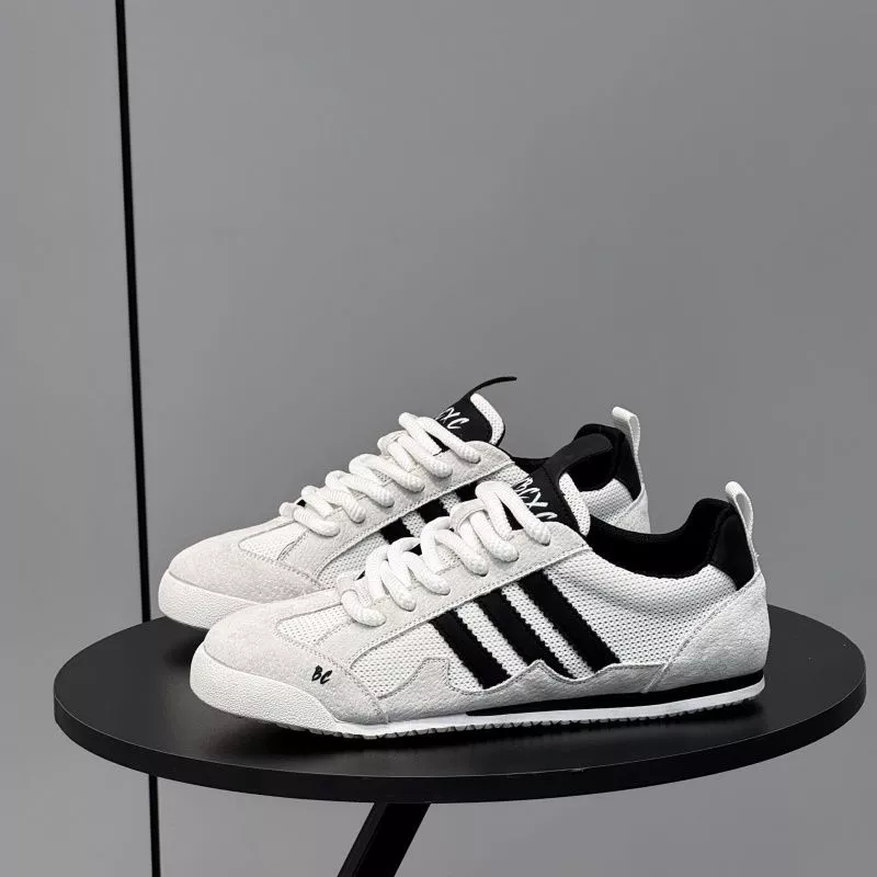 BC Three-Stripe Casual Sneakers – White/Grey/Black