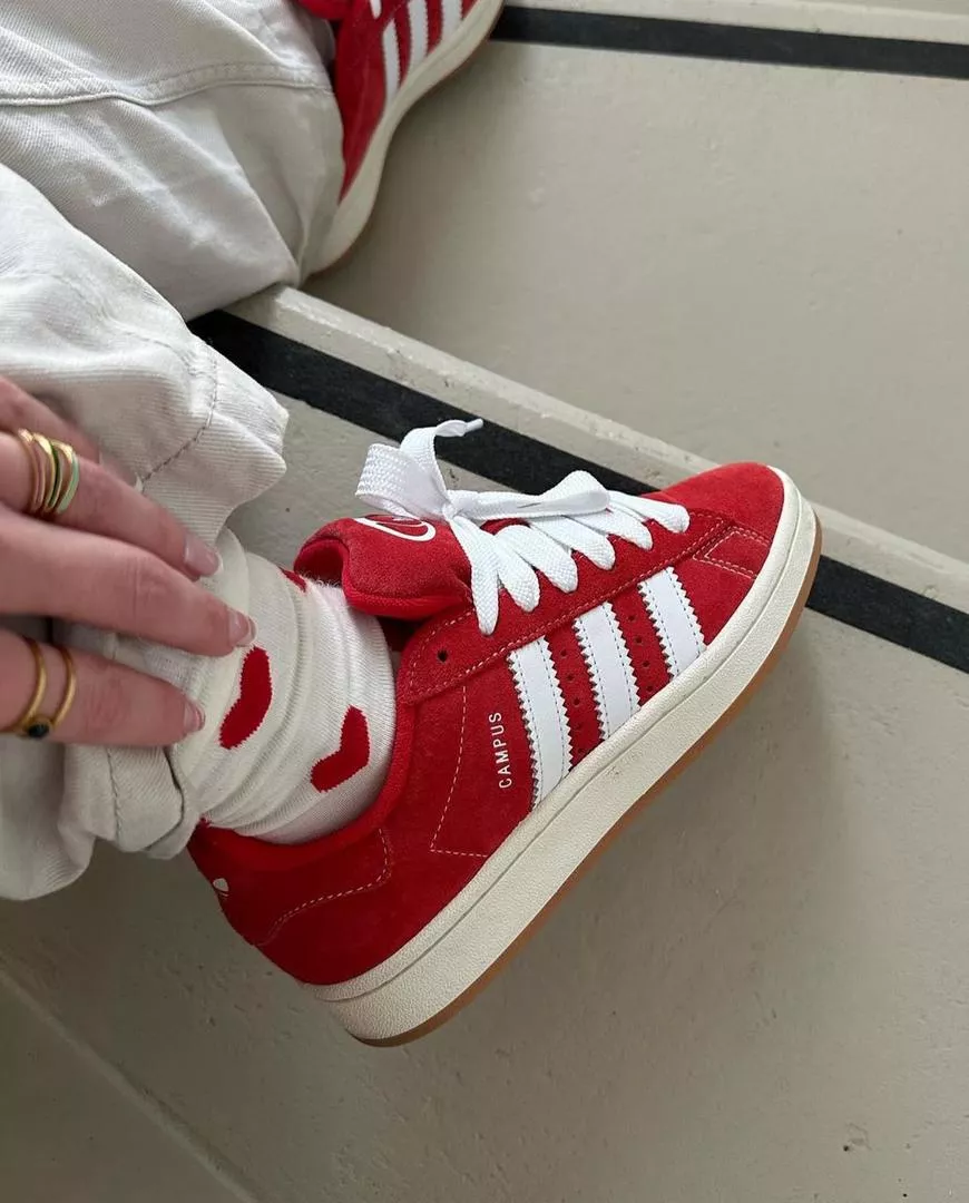Adidas Campus 00s Red Sneakers (White Stripes & Gum Sole)