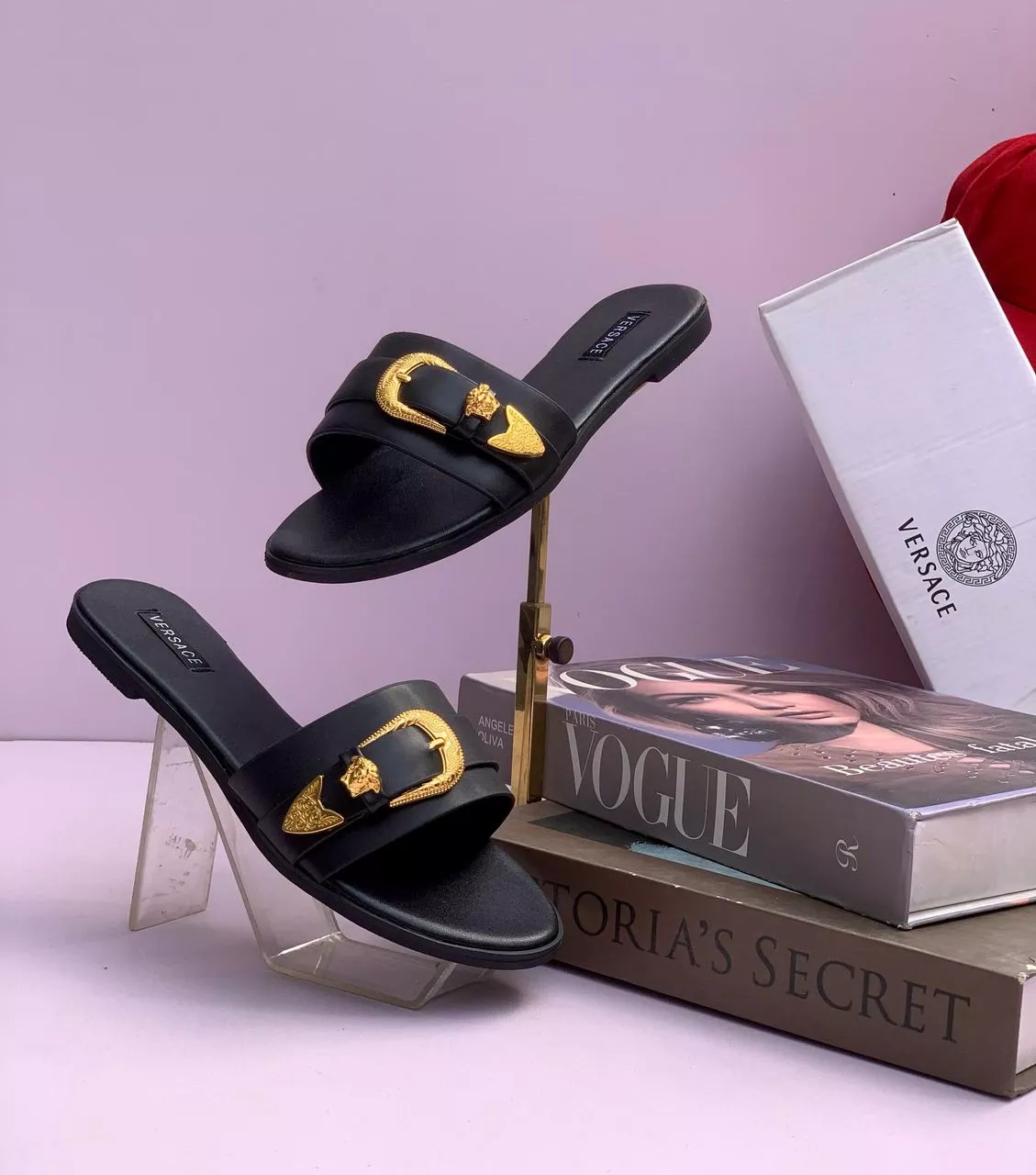 Versace-Style Gold Buckle Slippers