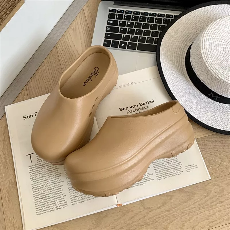 EVA Upper Rubber Thick Sole Clogs Brown