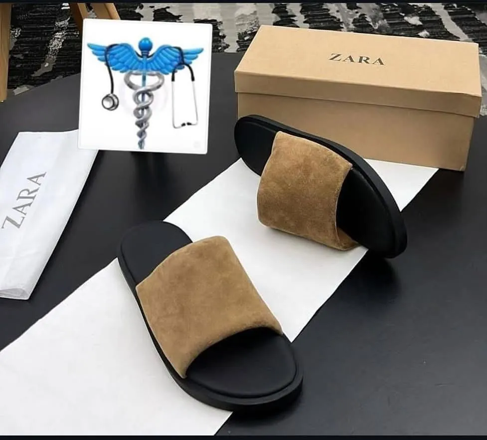 Zara Suede Foamy Slides – Brown with Black Sole
