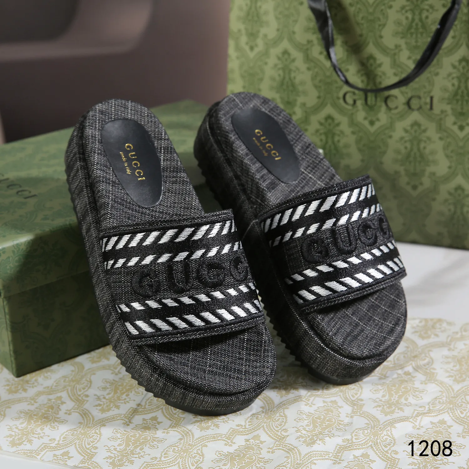 Gucci Jane Platform Denim Slide Sandals