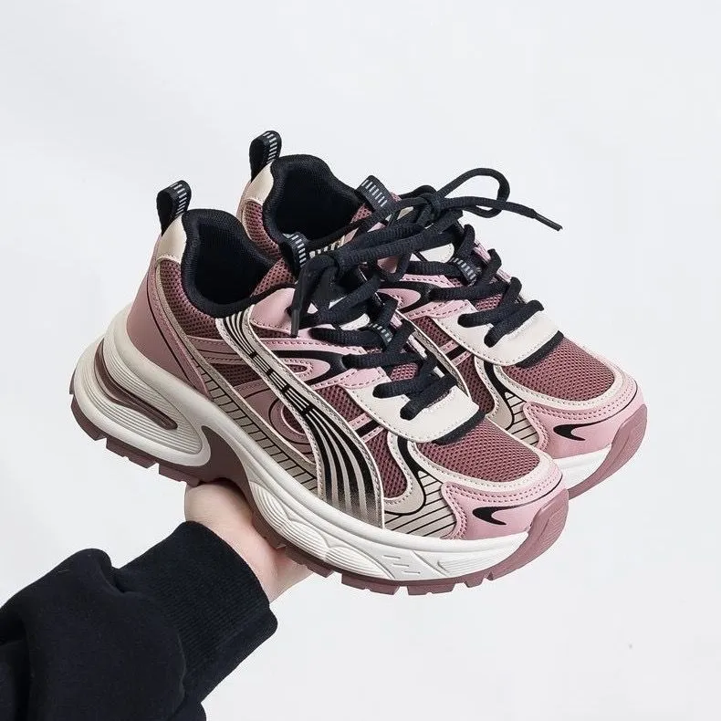 Women’s Chunky Platform Sneakers – Pink & White