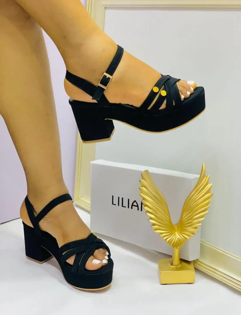 Black high-heeled sandal