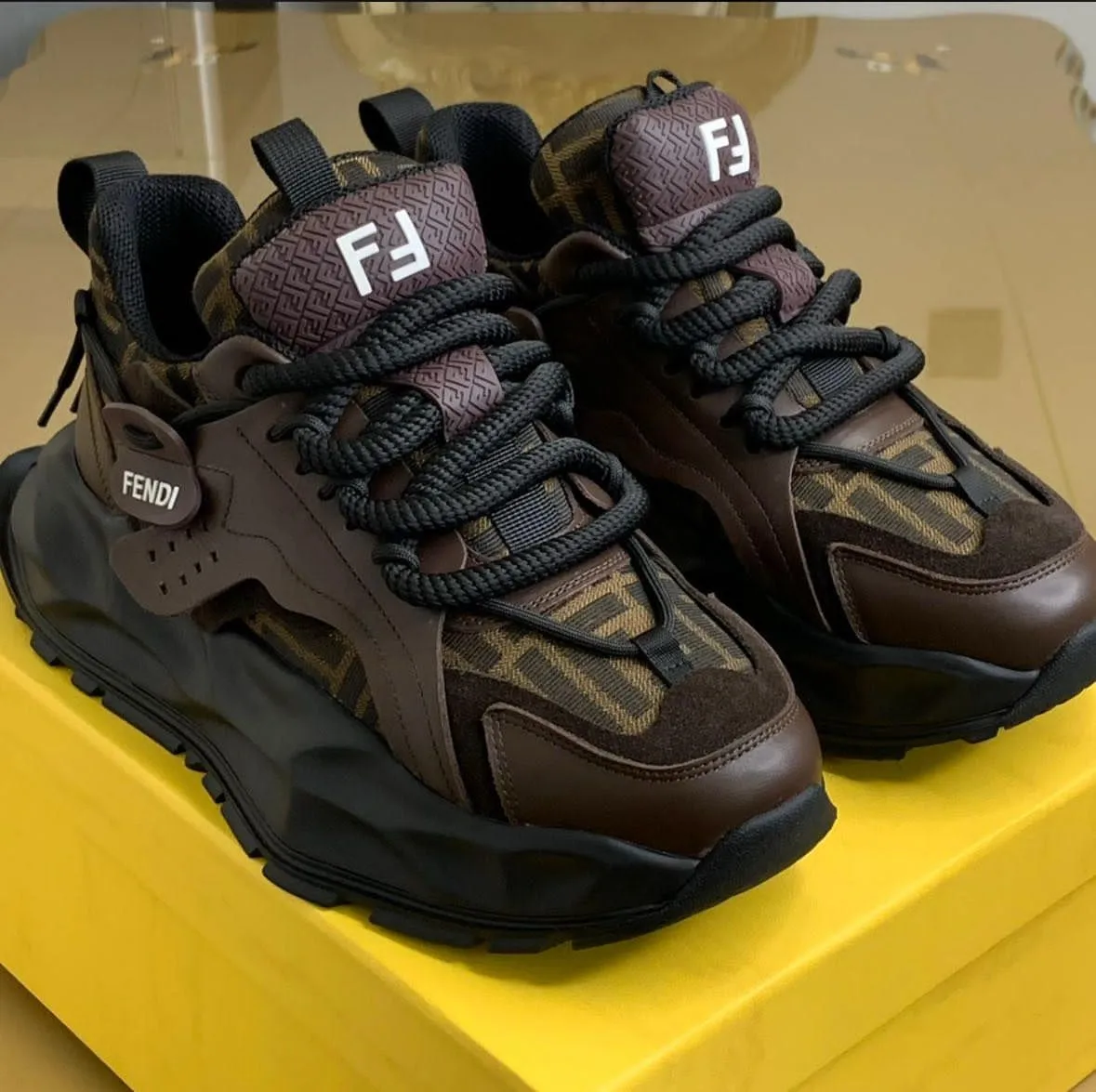 Fendi Chunky Sneakers in Brown