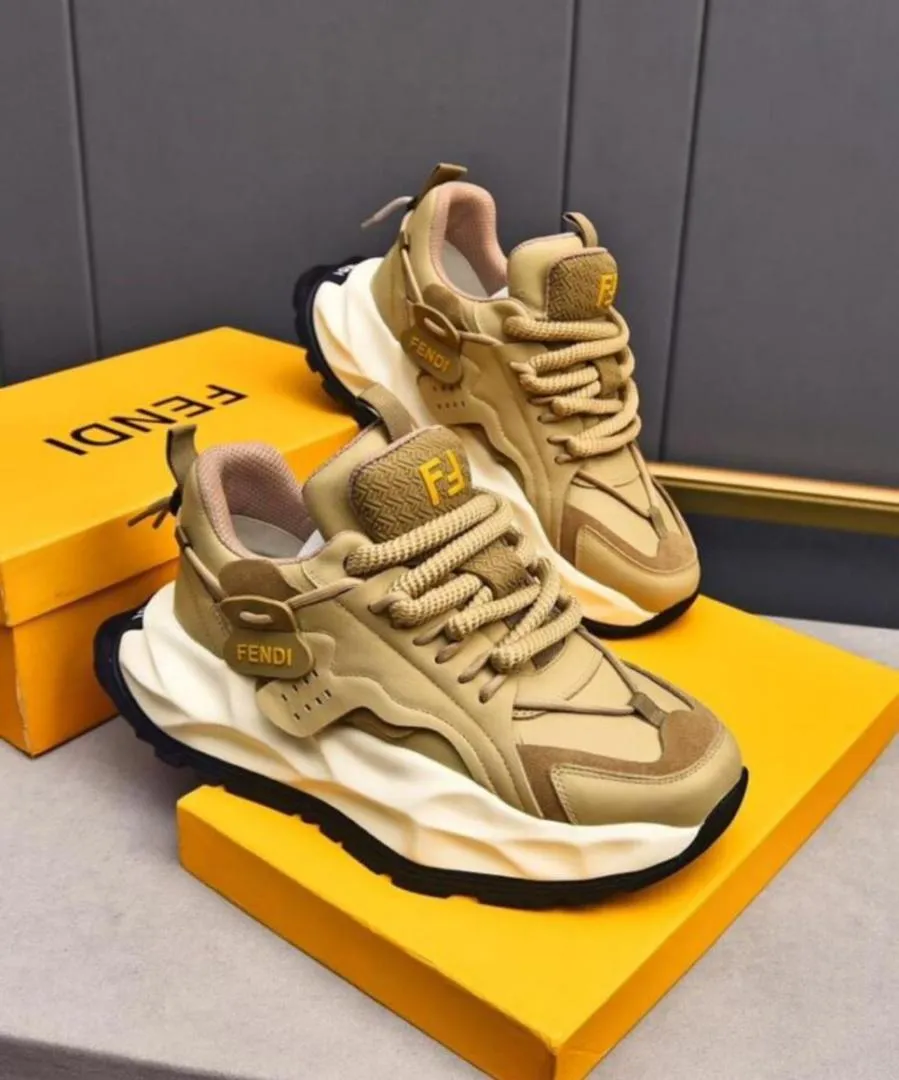 Fendi Chunky Sneakers in Beige and Tan