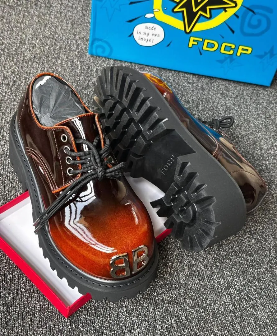 BB Glossy Brown Derby Shoes in Brown