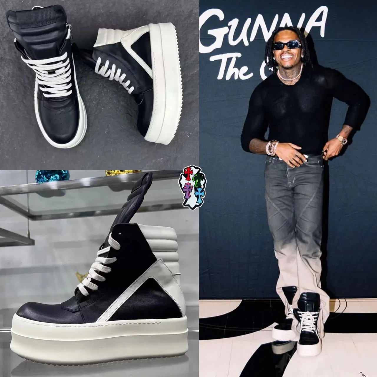 Rick Owens Mega Bumper Geobasket Leather High Top Sneaker