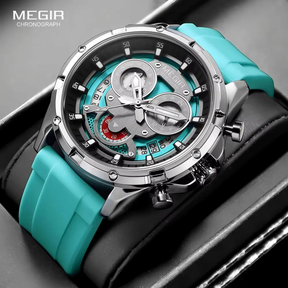 MEGIR Light Blue silicone–strap watch