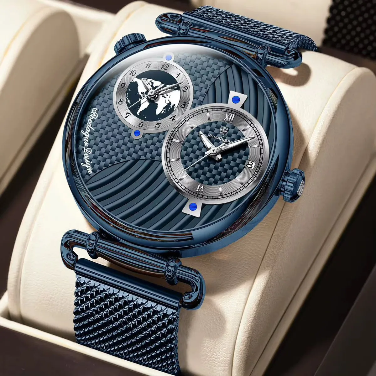 POEDAGAR luxury Blue-colored mesh watch