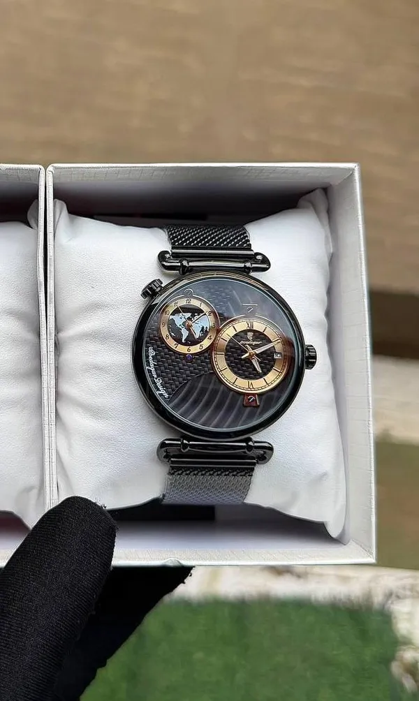 POEDAGAR luxury Black-colored mesh watch