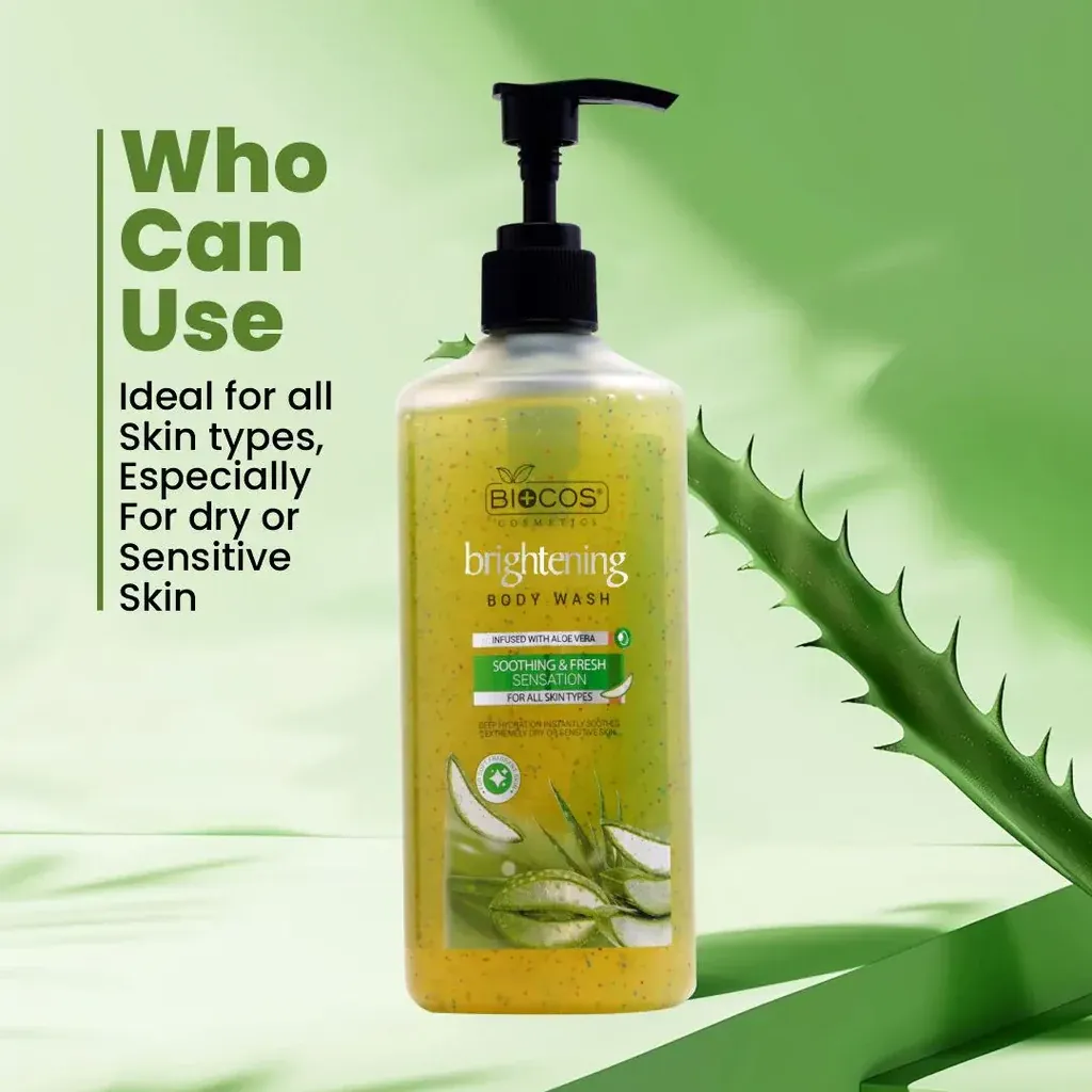 BIOCOS Cosmetics whitening body wash infused with Aloe Vera.